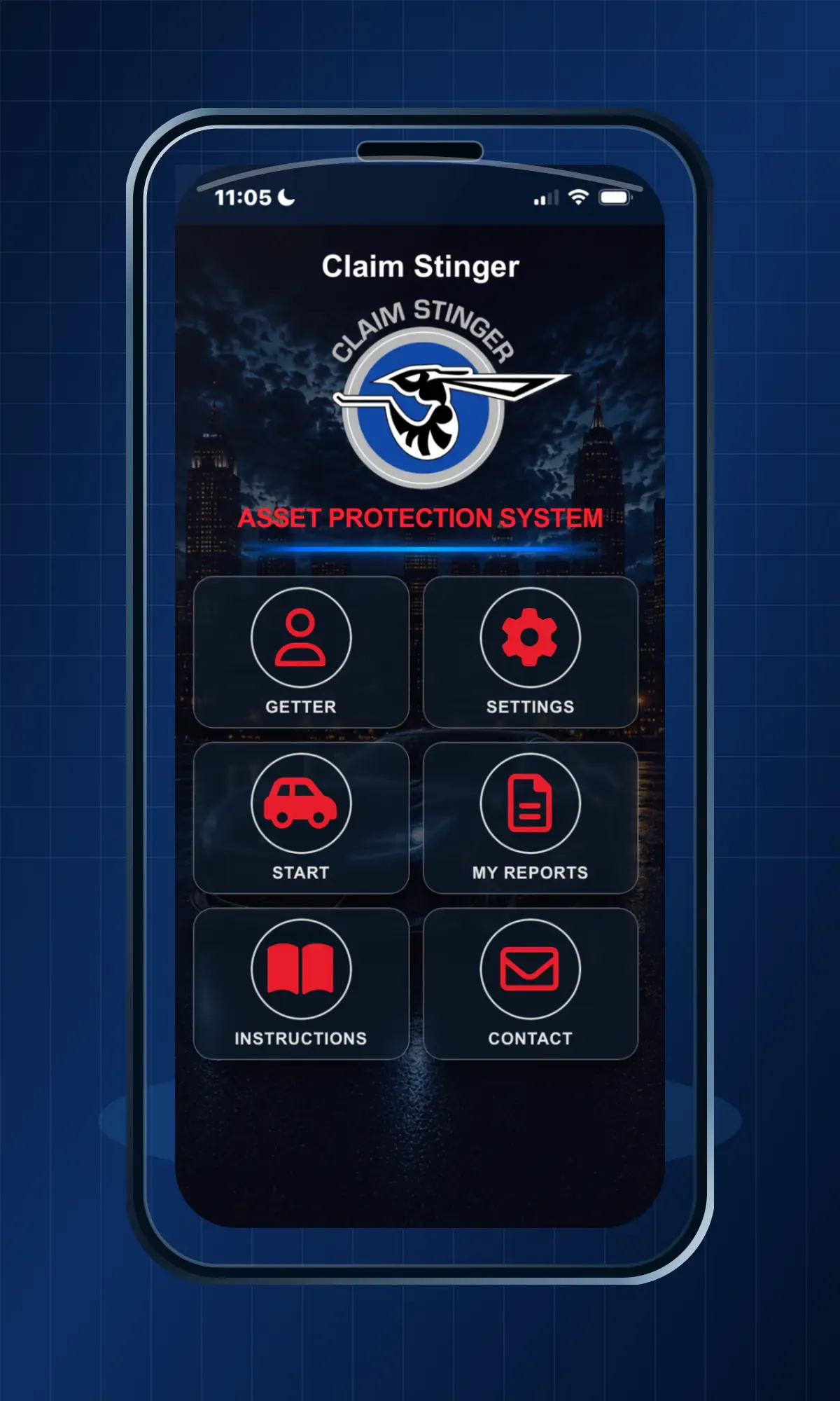 ClaimStinger Asset Protection System app home screen preview