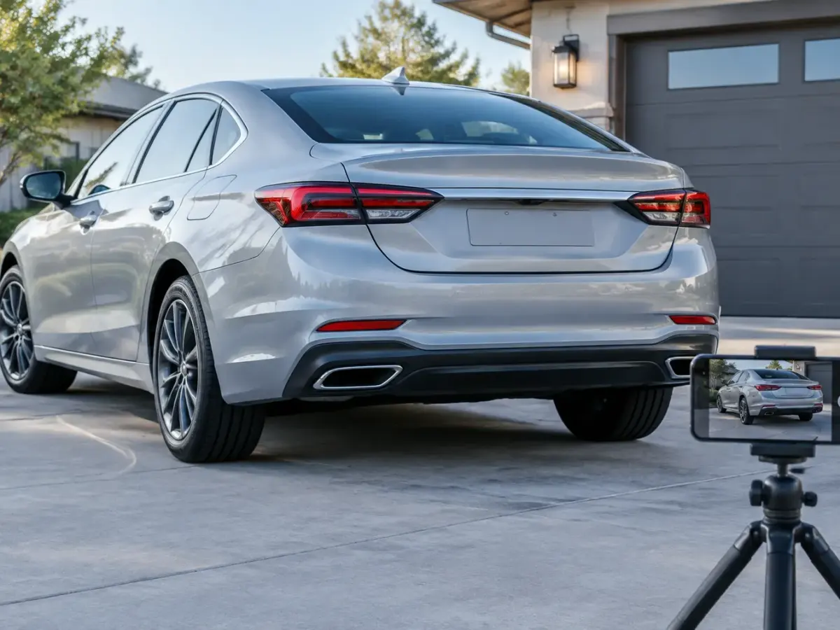 Silver vehicle being documented with a smartphone